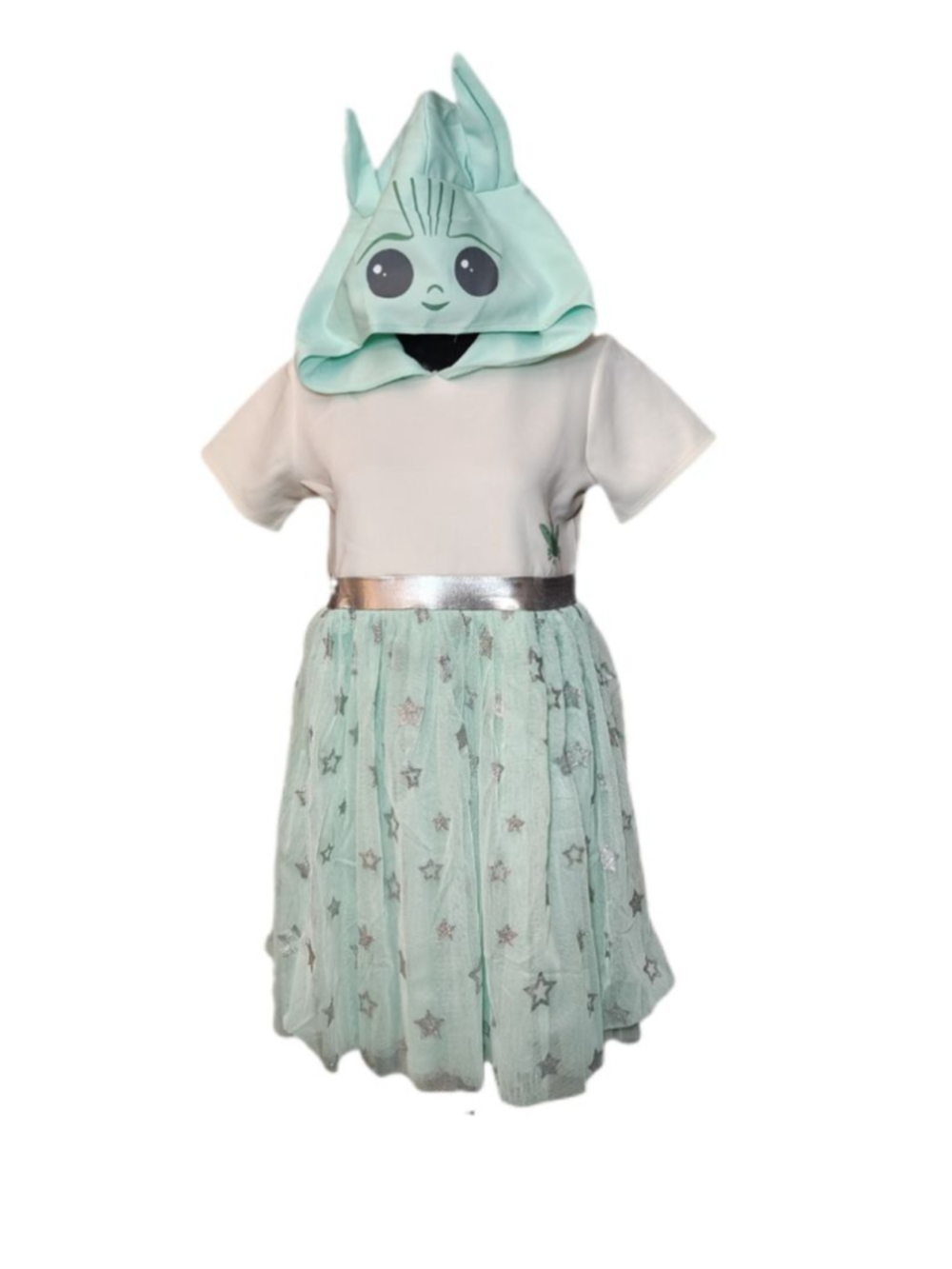 Star Wars Grogu Baby Yoda Dress Girls 2X Mint Green Hooded Tulle Dress